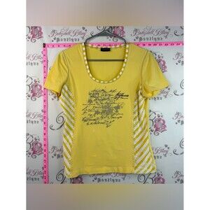 Taifun T-shirt Scoop-Neck Short Sleeve Tee with Printed Front and Stripe Panels